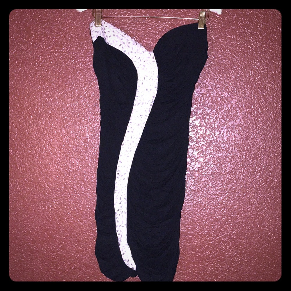 Black and White strapless Sequin dress